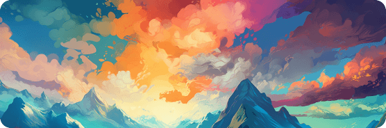 Image of a horizon with mountains and colorful clouds