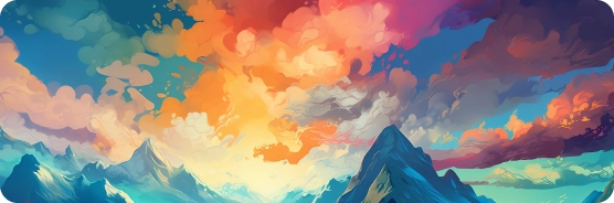 Horizon with mountains and colorful clouds