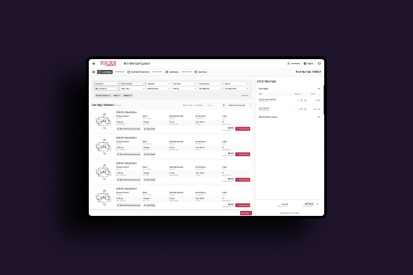 Product selection list from HAWE configuration tool on tablet