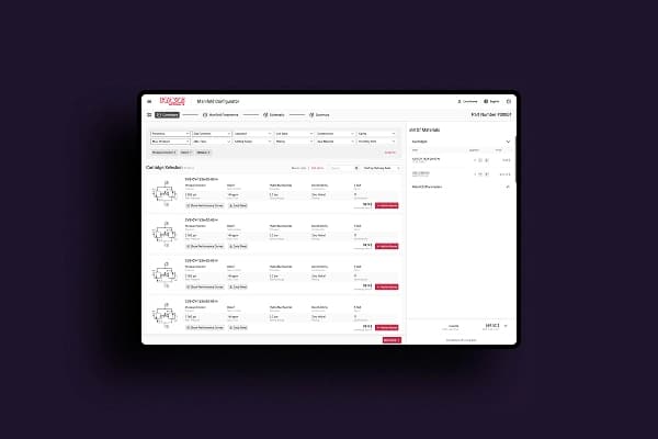 Product selection list from HAWE configuration tool on tablet