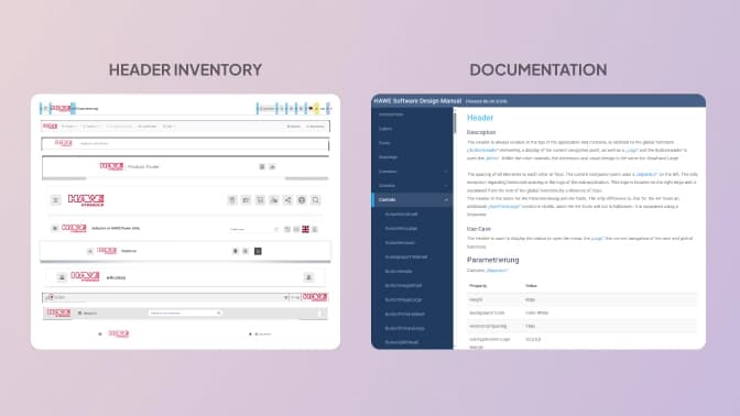 Screenshot of messy Header components and documentation defining the component
