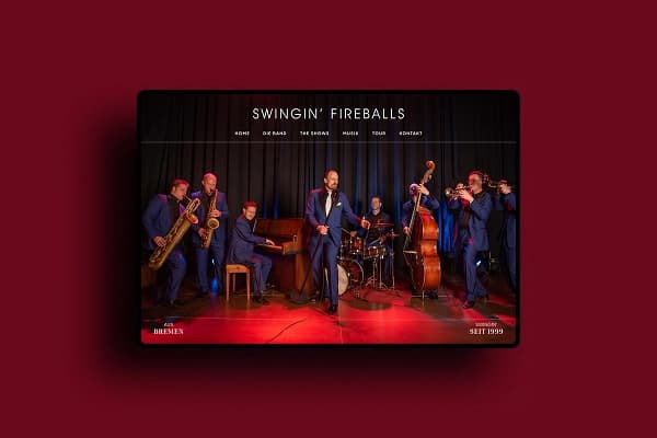 Landing page for Swingin' Fireballs on tablet