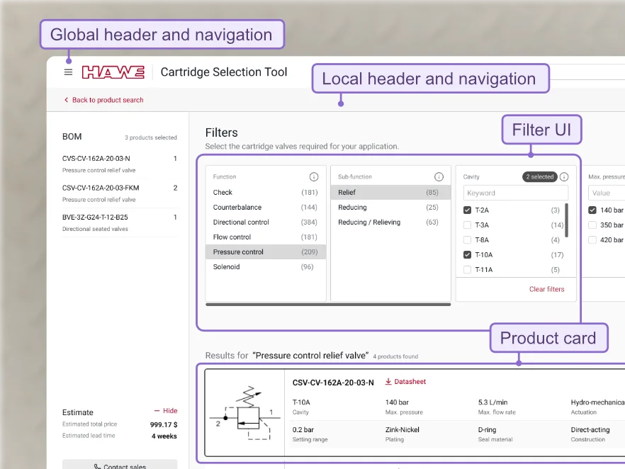 Cartridge selection tool with marked elements that repeated in Webshop