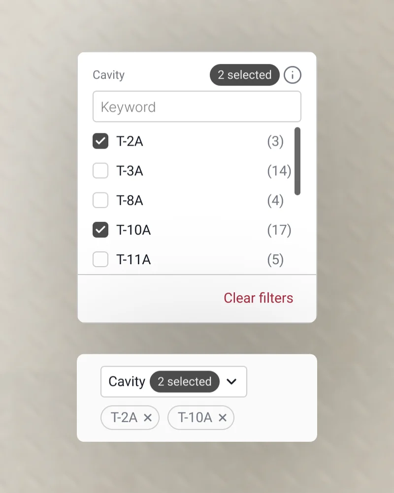 Filter components: expanded and folded variants